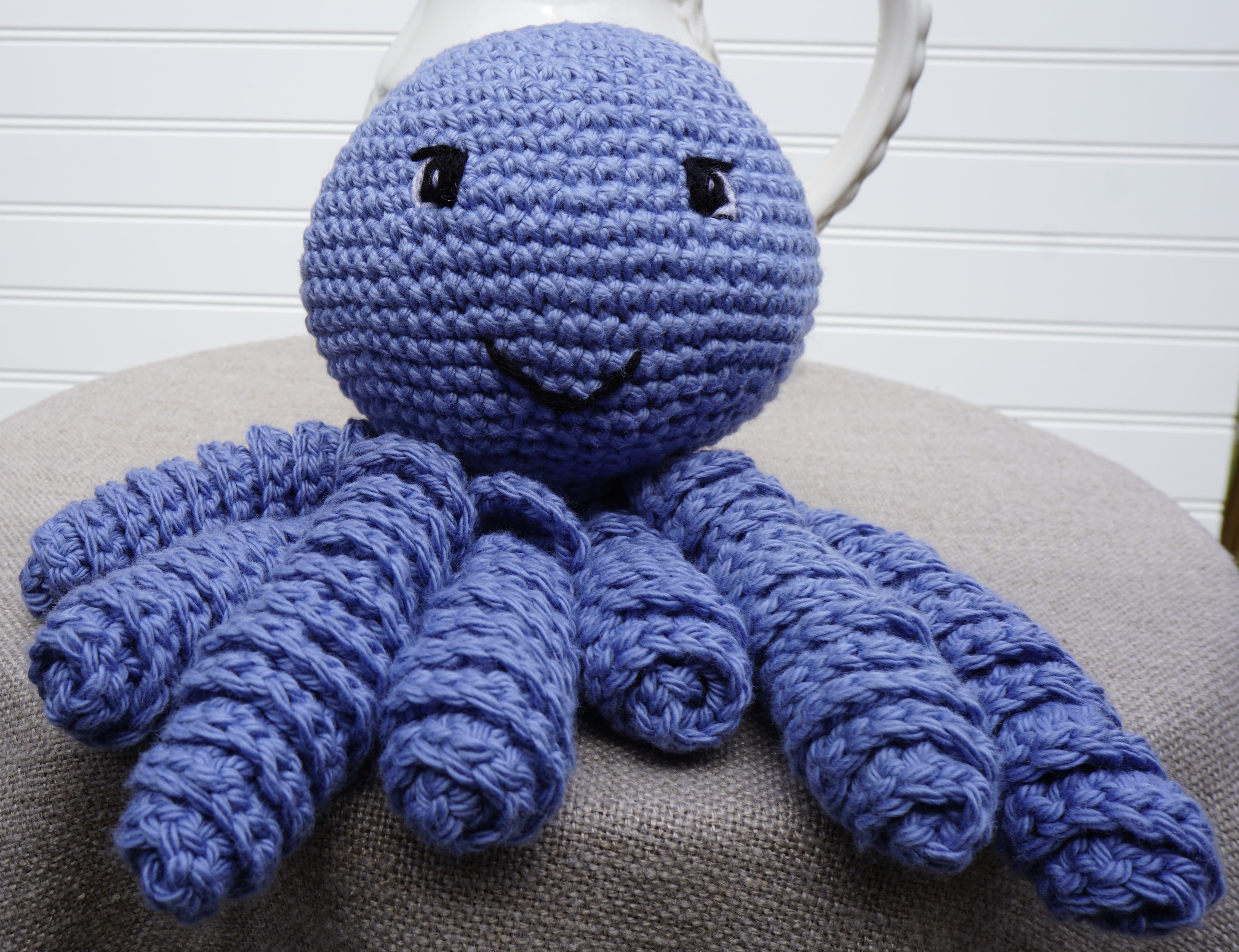 Handmade crocheted amigurumi octopus